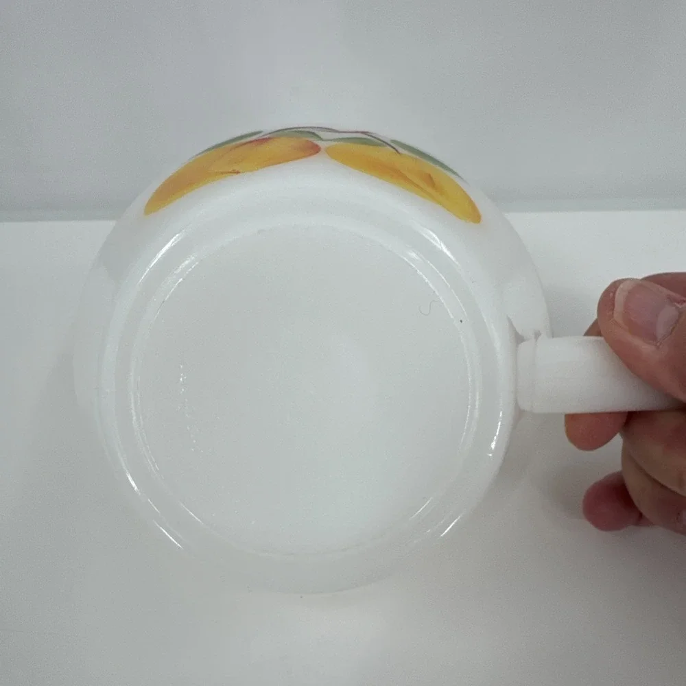 Set‎ of 2 Fire King Milk Glass Handled Soup Bowls Peaches